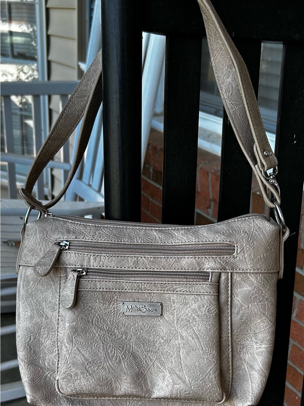 Multisac Light Beige Crossbody Bag with Front Zip Pockets